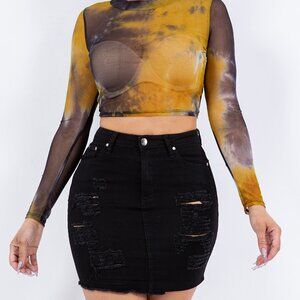 Denim Women black short mini Skirt Ripped stretch